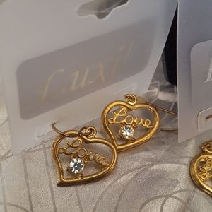 Heart shaped Love wrttin gold plated crystal dangl